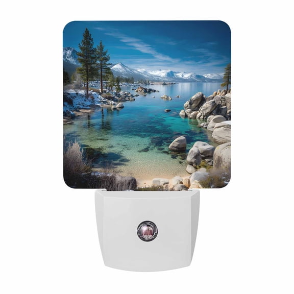 Nature Landscape Night Light, Lake Stone Forest Sky Snow Mountain Plug in Night Lights with Dusk to Dawn Sensor, Energy Saving Multi LED Nightlight for Bedroom Bathroom, Auto On/Off
