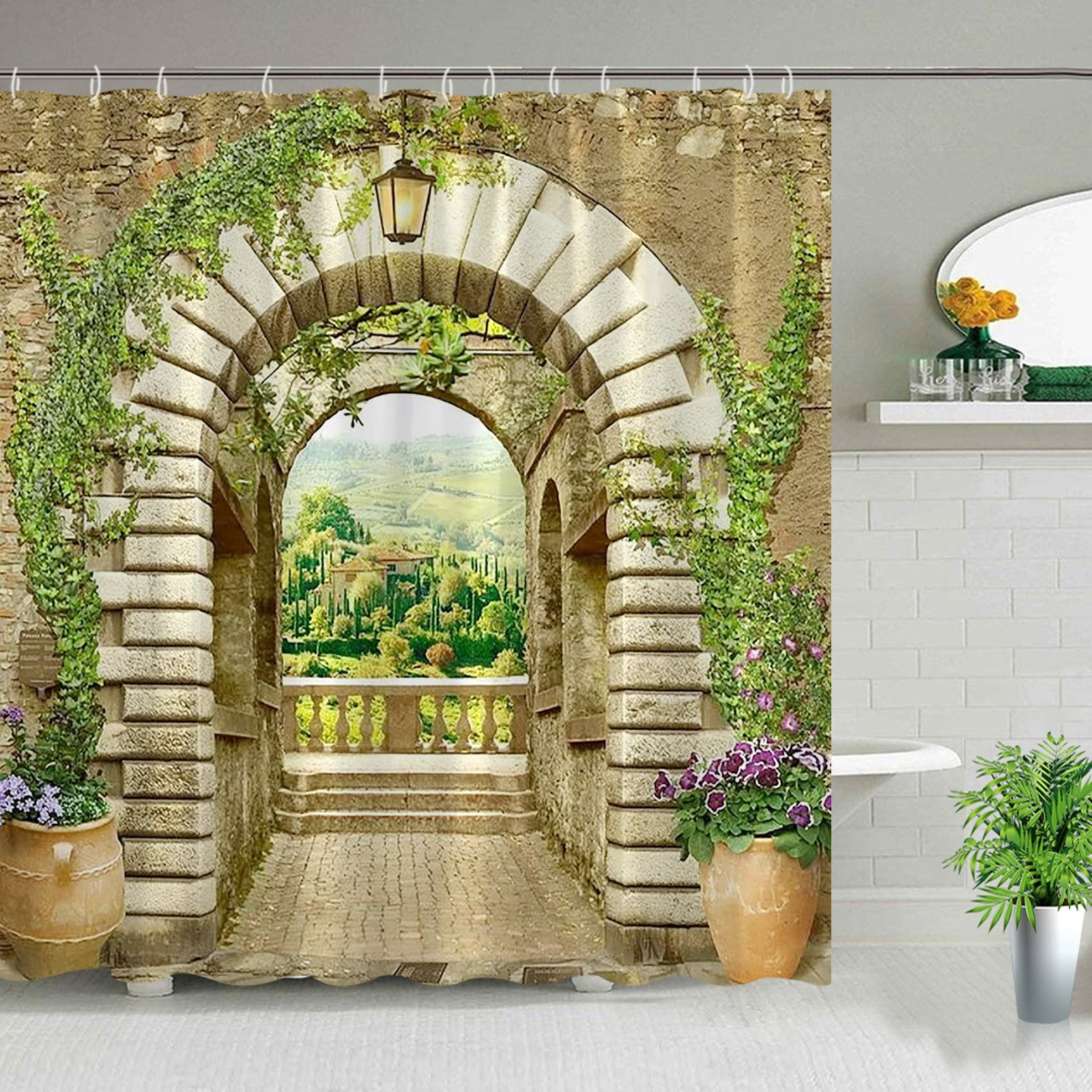 Nature Landscape Outdoor Shower Curtain Window Seaside Coconut Tree