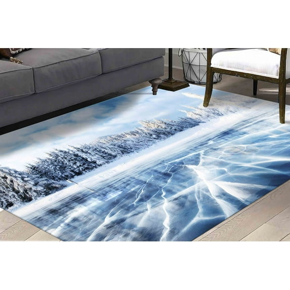 Nature Landscape Rugs, Bath Rug, Blue Rug, Winter Scenery Rug, Bridesmaid Gift Rug, Landscape Rugs, Non Slip Rugs, Farmhouse Rug, Large Rug, 3.9'x5.9' - 120x180 cm