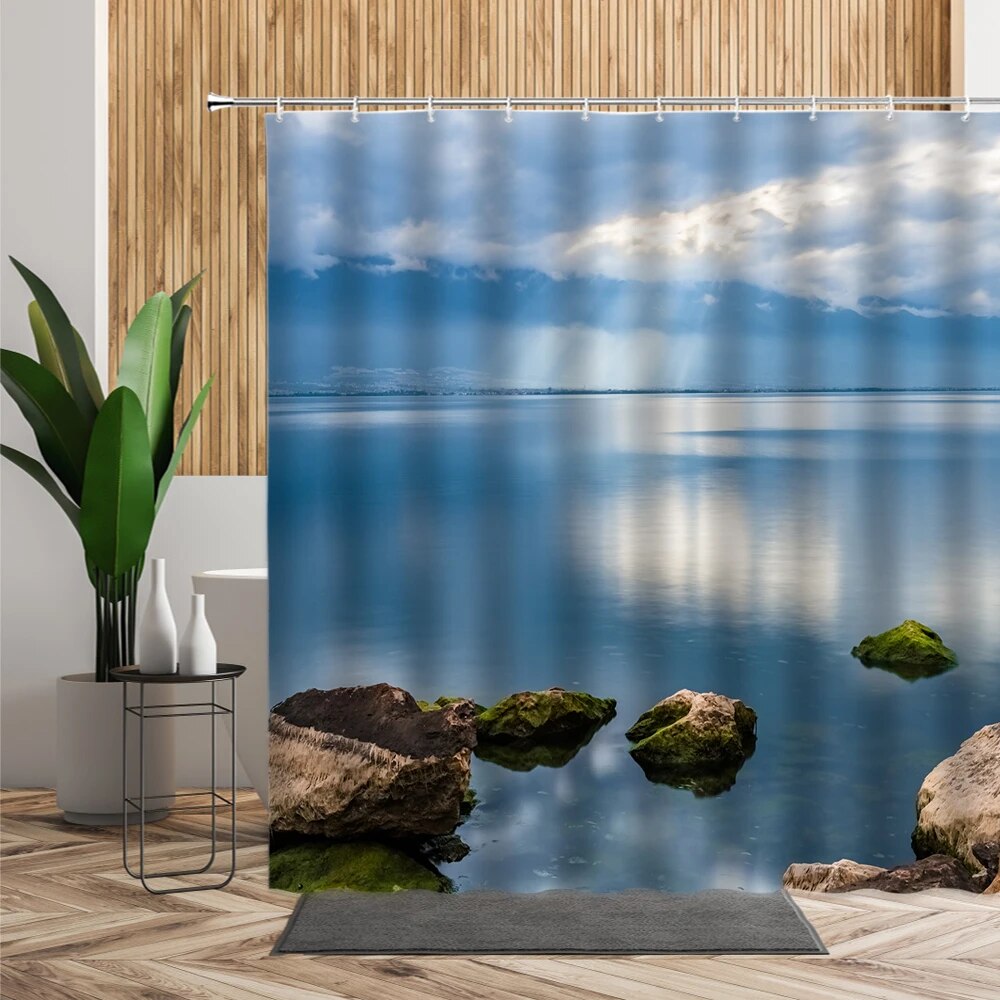 Nature Landscape Shower Curtain Snow Mountain Reflection Forest Scenery