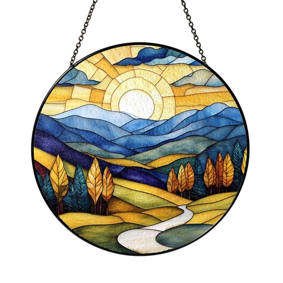 Nature Landscape Stained Glass Window Panel – Decorative Home Accent