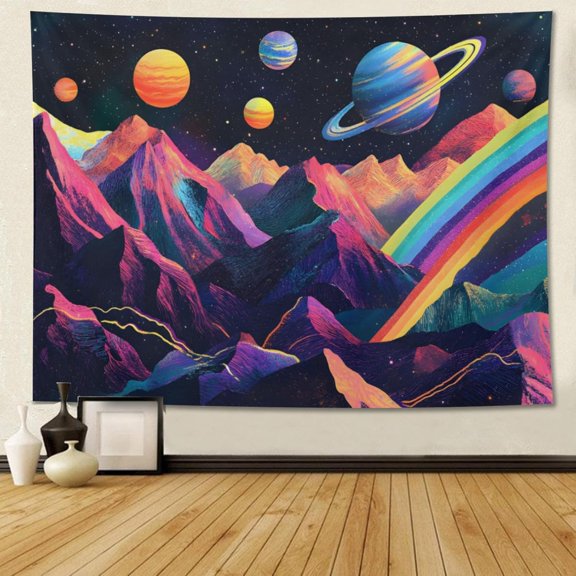 Nature Landscape Tapestry Watercolor Mountain Rainbow Tapestry Wall Hanging Mountain Forest Tapestry Sunset Tapestry for Bedroom Wall Decor Nature Wall Art 60x90 Inch