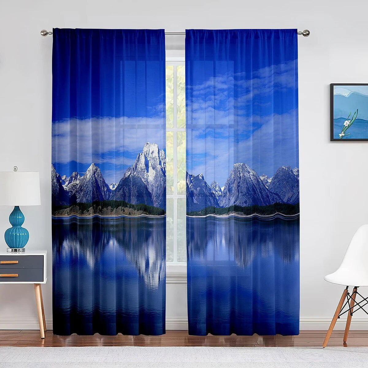 Nature Landscape Tulle Curtains Waterfall Lake Mountains Sunrise Sheer ...