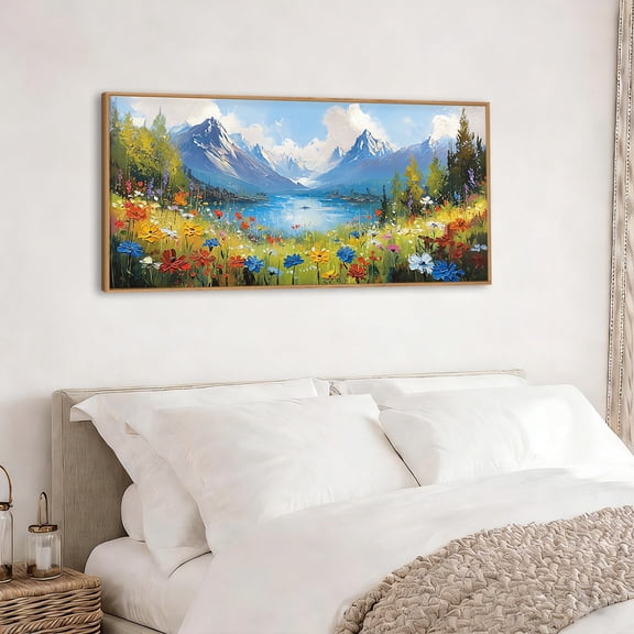 Nature Landscape Wall Art Colorful Floral Wall Decor Spring Abstract Canvas Wall Painting Framed Snow Mountain Wall Prints for Living Room Bedroom Office 20X40 In