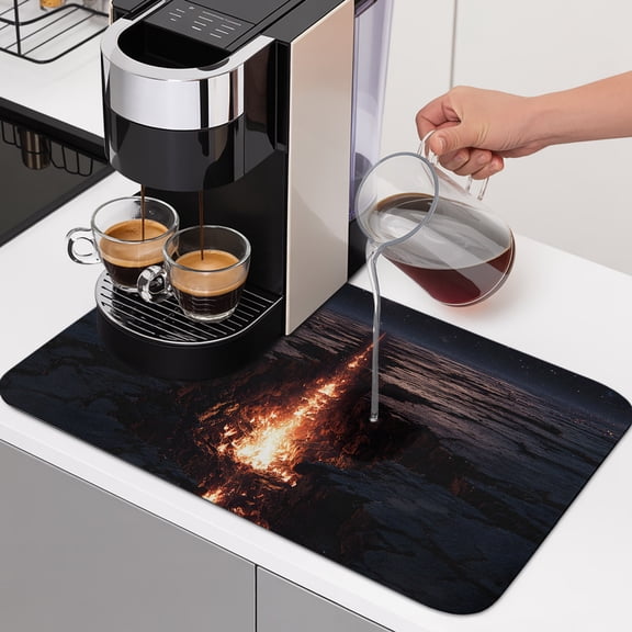 Nature Lava Rift Dish Drying Mats for Kitchen Counter, Modern Black Red Glowing Crevice Starry Sky Absorbent Coffee Bar Mat with Non-slip Rubber Backed Quick Drying Dish Rack Pad 12"x16"