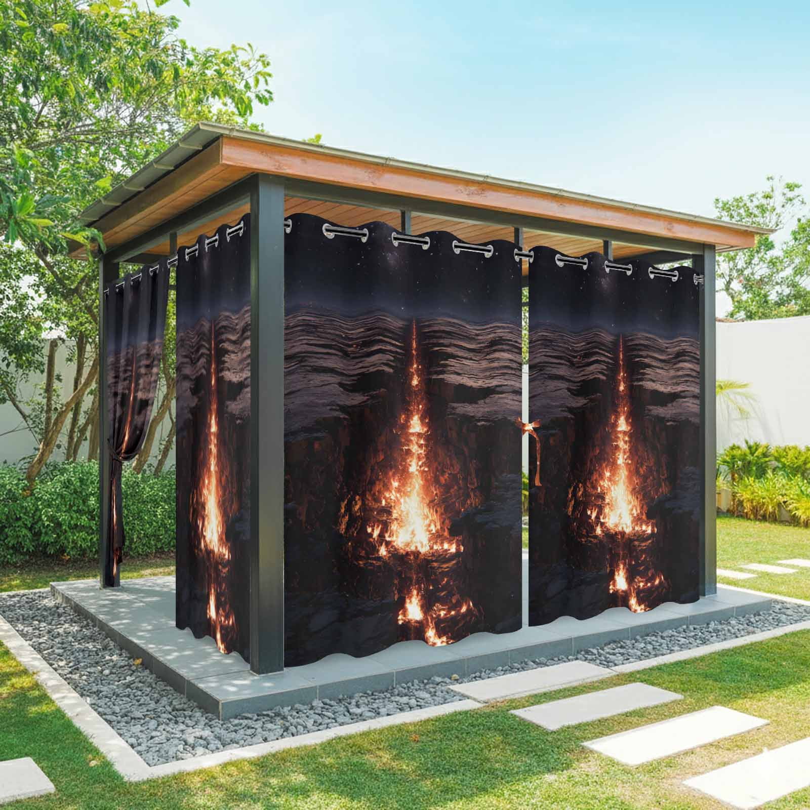 Nature Lava Rift Outdoor Curtains for Patio, Modern Black Red Glowing Crevice Starry Sky Sunshade Privacy Drapes Grommet Waterproof Outside Curtains for Porch/Cabana/Balcony 54"x 108", 1 Panel