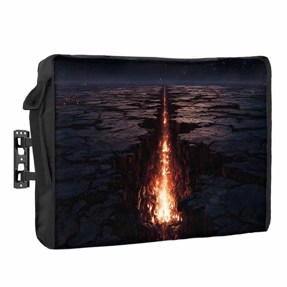 Nature Lava Rift Outdoor TV Cover 48 to 50 inch Weatherproof Waterproof, Modern Black Red Glowing Crevice Starry Sky TV Enclosures with Remote Control Pocket Flat Screen Protector for Outside