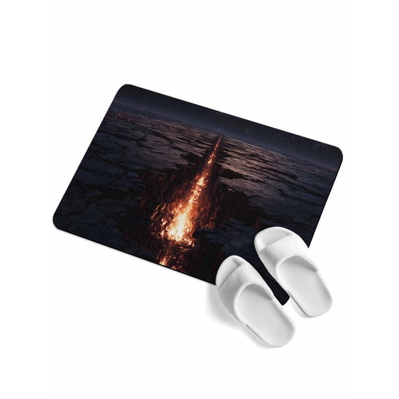 Nature Lava Rift Soft Diatomaceous Earth Mat, Modern Black Red Glowing Crevice Starry Sky Absorbent Bath Mat Non Slip Rubber Backed Quick Dry Doormat Fit Under Door for Bathroom Kitchen 16"x24"