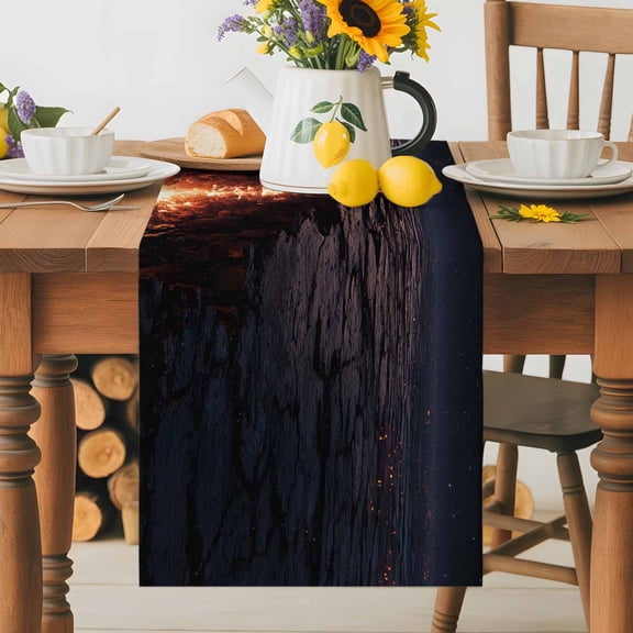 Nature Lava Rift Table Runner 13x36 Inch Modern Black Red Glowing Crevice Starry Sky Cotton Linen Dining Table Runner Ideal for Dresser Kitchen Coffee Tables - Machine Washable