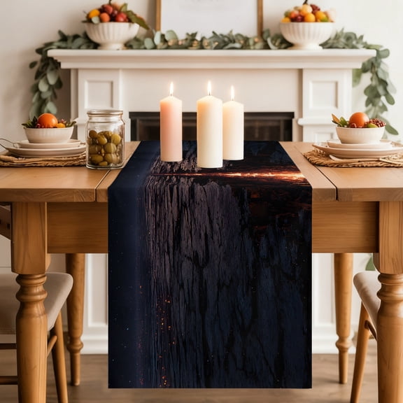 Nature Lava Rift Table Runner, Modern Black Red Glowing Crevice Starry Sky Washable Cotton-linen Table Runners Dining Kitchen Decoration for Everyday Home Wedding Party Decor, 18 x72 Inch