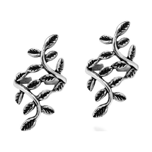 Nature Leaf Vine Wrap Ear Clip Sterling Silver Cuff Earrings