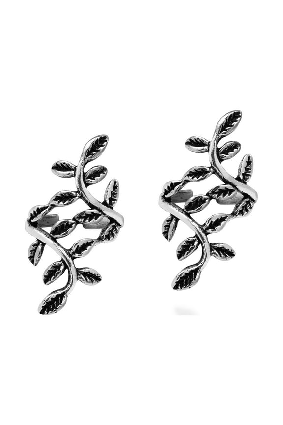 Nature Leaf Vine Wrap Ear Clip Sterling Silver Cuff Earrings