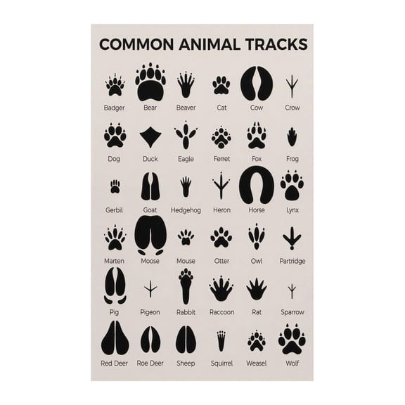 Nature Learning and Classroom Home Decor Educational Poster Animal Tracks Wildlife Footprints Chart