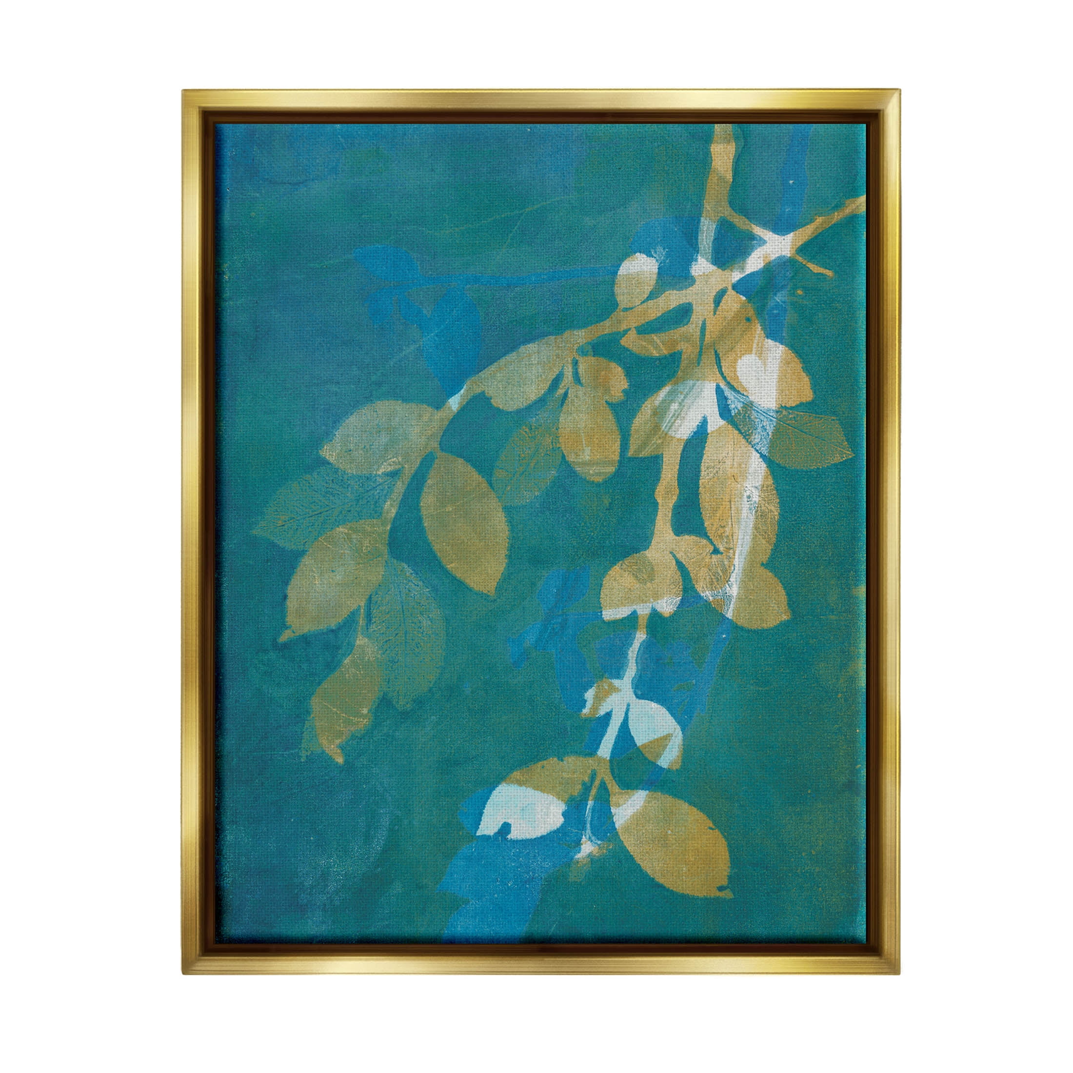 Nature Leaves Overlapping Abstract Botanical & Floral Graphic Art Metallic Gold Framed Art Print Wall Art