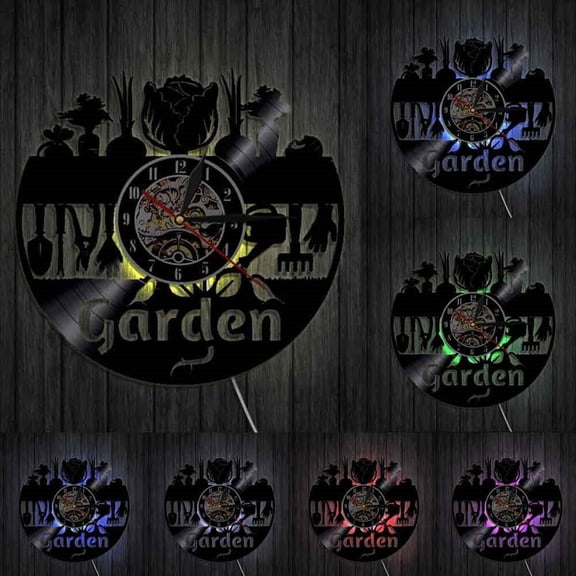 Nature Life Garden Wall Clock Garden Motive Wall Art Vinyl Record Wall Clock Gardening Tool Decorative Wall Watch Gardeners Gift