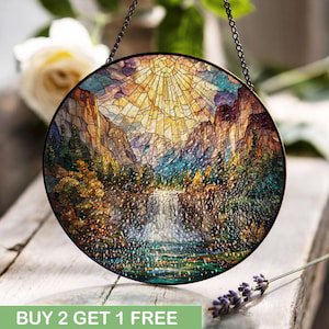 Nature Lover Gift Glass, Mountain Hiker Suncatcher, National Park Decor Window Hanging, Camper Dad Panel, Outdoor Adventure Stained, Suncatcher Window Hanging, 3.5 in