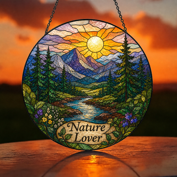 Nature Lover Suncatcher Stained Glass Window Hanging Acrylic Gift for Mom or Dad