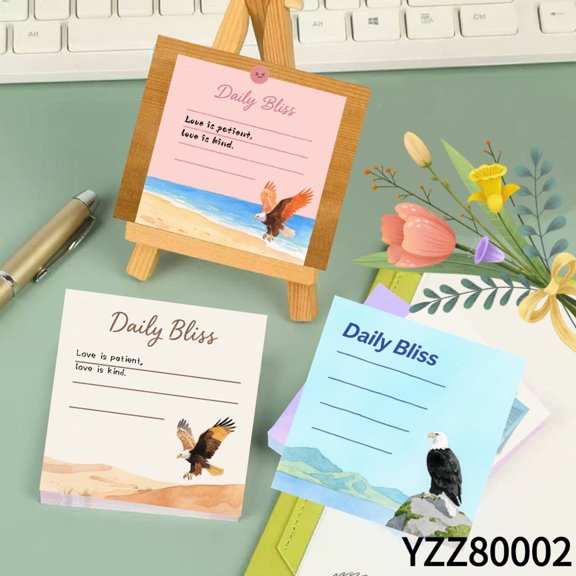 Nature Lovers,Watercolor Eagle Mini Note Cards (3.543.54 inches),100-pack with105 Various Emoticon Stickers,Artistic Writing Notepads for Office&Planning,Eagle - Themed Notepads for Letters & Plans