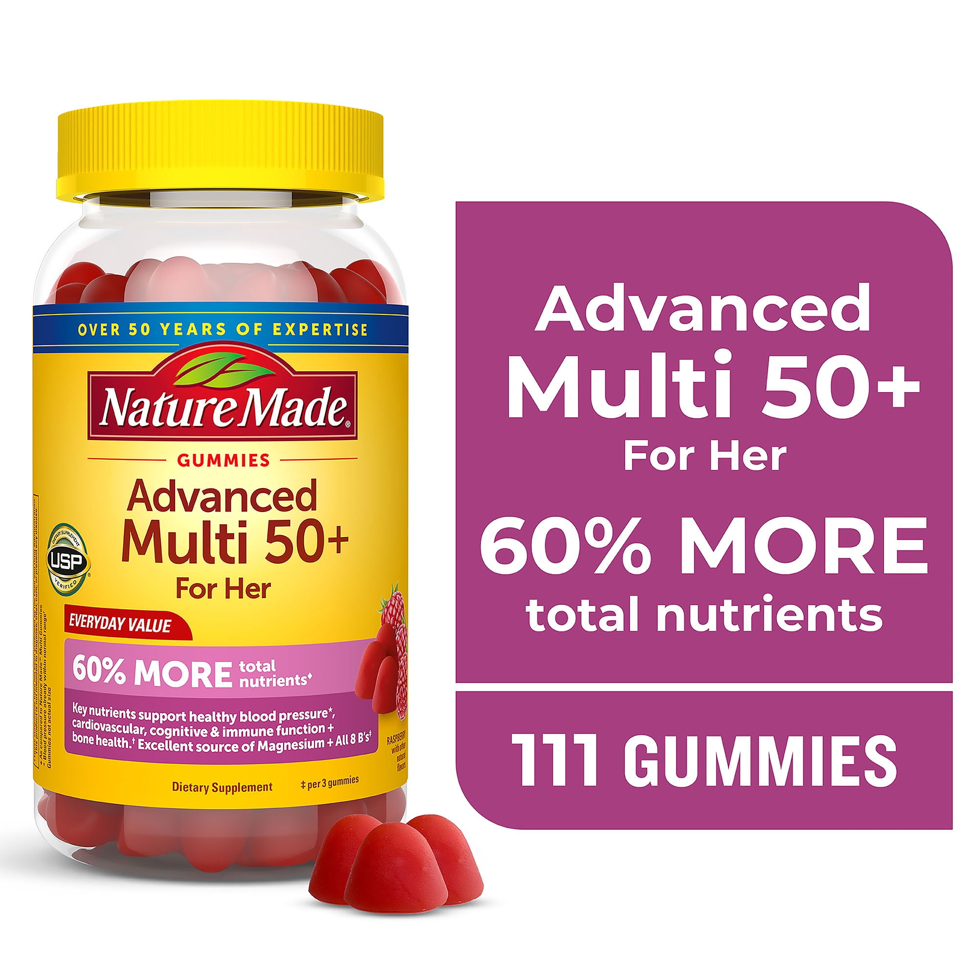 Nature Made Advanced Multivitamin Gummies 50+ for Her, Multivitamin for Women, 111 Count