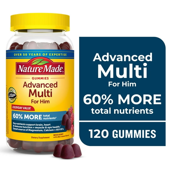 Nature Made Advanced Multivitamin Gummies For Men with Magnesium, Calcium & B Vitamins, 120 Ct to Support General Wellness for Men