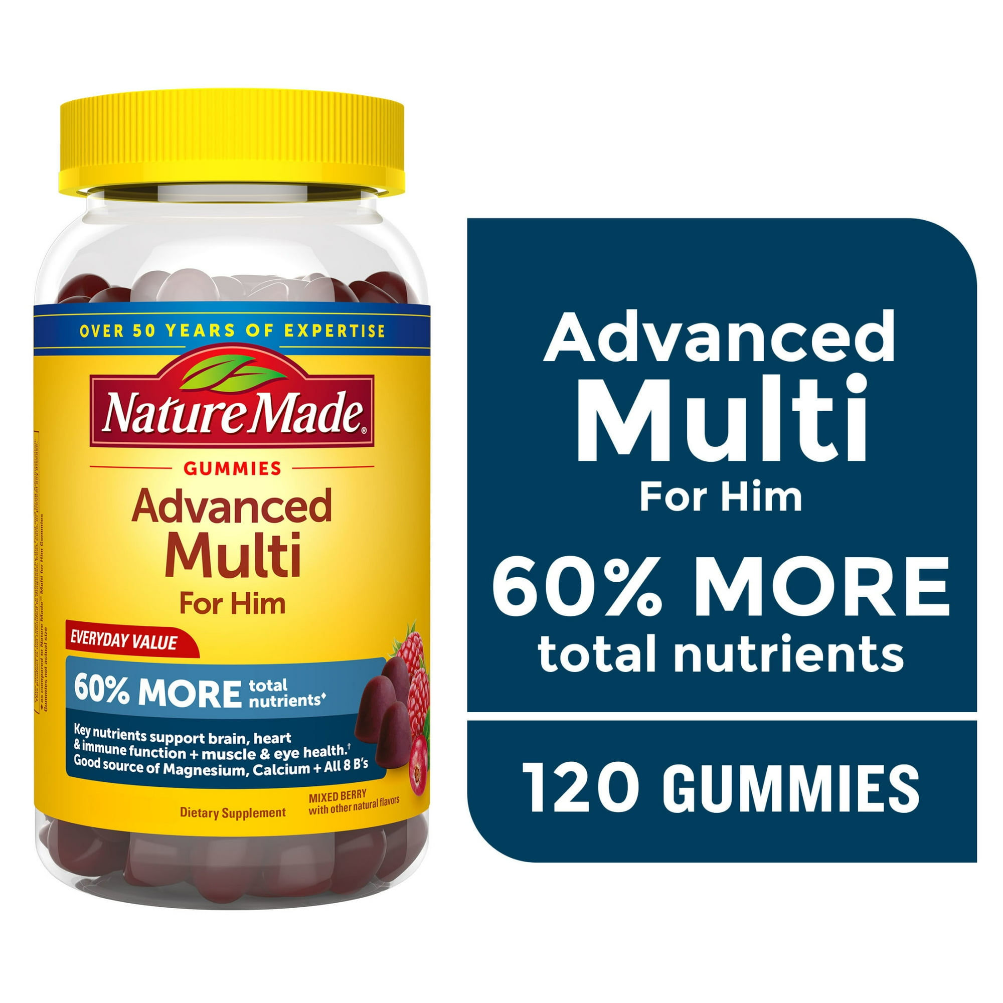 Nature Made Advanced Multivitamin Gummies For Men with Magnesium, Calcium & B Vitamins, 120 Ct to Support General Wellness for Men