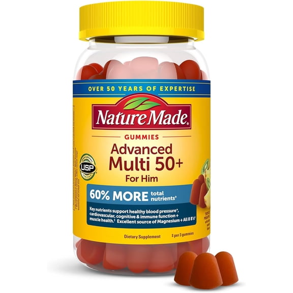 Nature Made Advanced Multivitamin Gummies 50 + for Him, Mens Multivitamins Gummies with Magnesium Citrate, Vitamin D3, Zinc, All 8 B Vitamins, 84 Multi Vitamins, 28 Day Supply