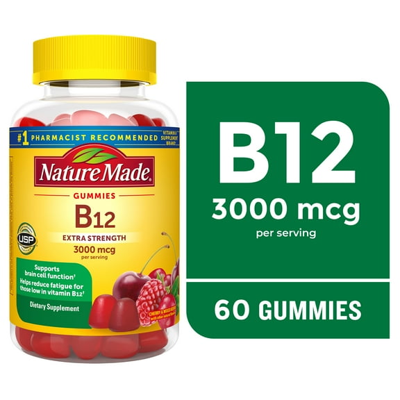 Nature Made Extra Strength Vitamin B12 Gummies 3000mcg per Serving, B12 Vitamins, 60 Count