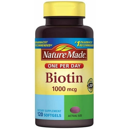 Nature Made Biotin 1000 mcg, Dietary Supplement Supports Healthy Hair & Skin, 120 Softgels