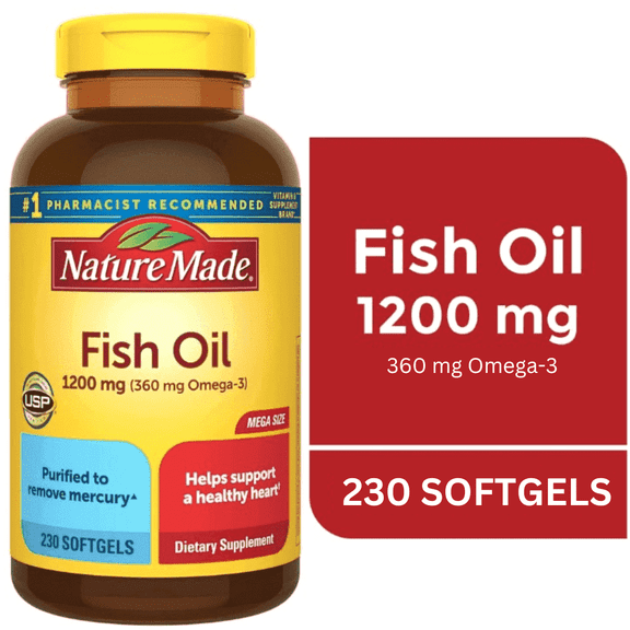 Nature Made Fish Oil 1200 mg Softgels, 230 Count for Heart Health