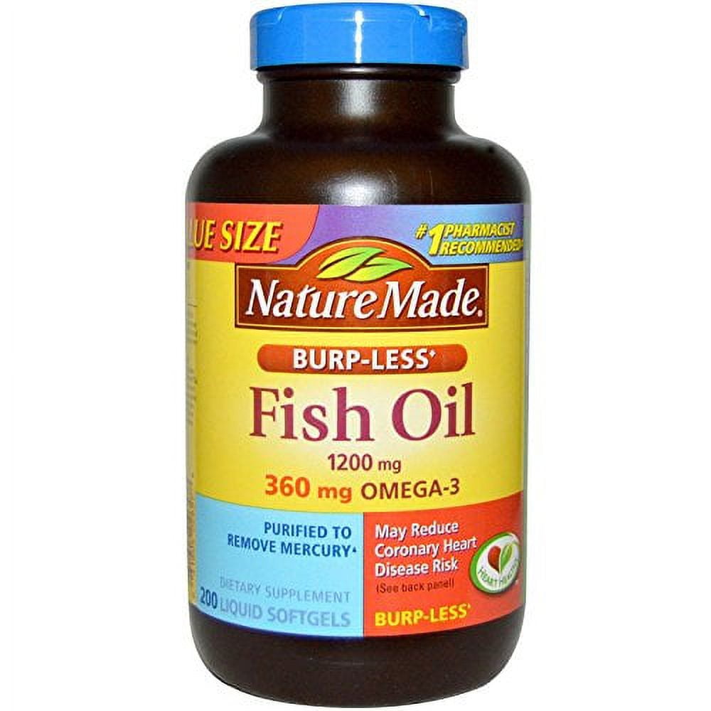 Nature Made BurpLess Fish Oil 1200mg, 360mg Omega3, Liquid Softgels
