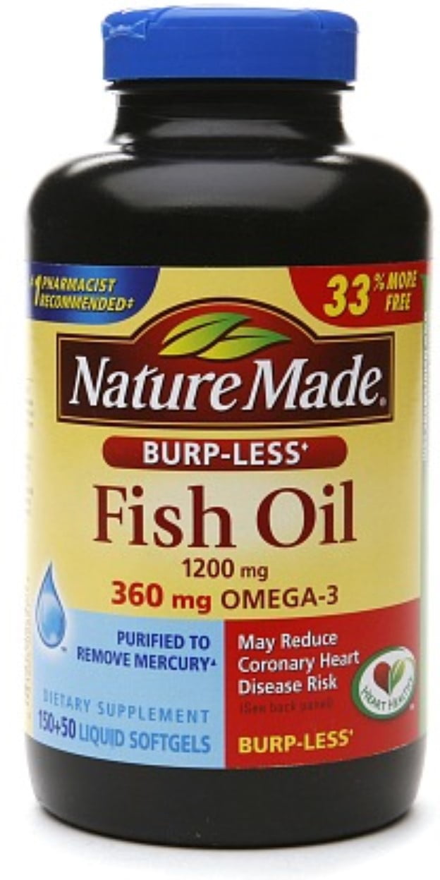 Nature Made Burp-Less Fish Oil 1200mg, 360mg Omega-3, Liquid Softgels 200 ea (Pack of 4)
