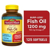 Nature Made Burp Less Omega 3 Fish Oil 1200 mg Softgels, Fish Oil Supplements, 125 Count