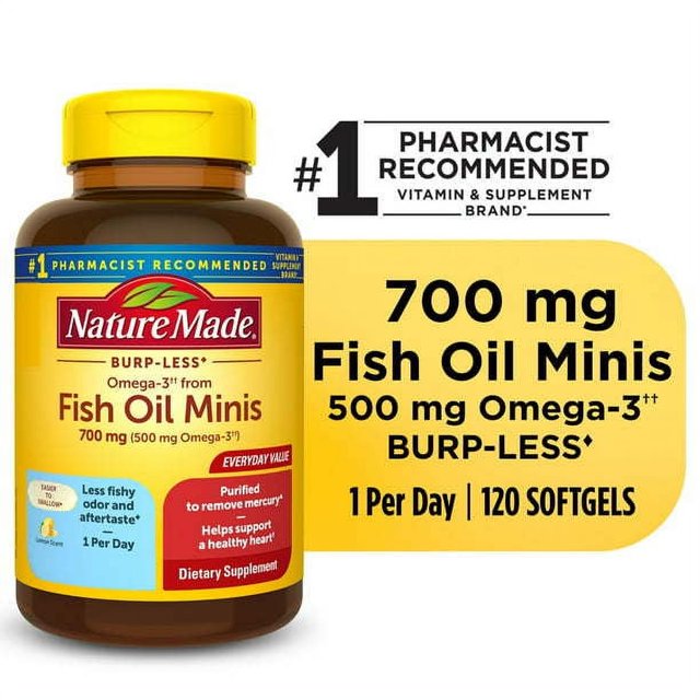Nature Made Burp Less Omega 3 Fish Oil Supplements 700 mg Minis