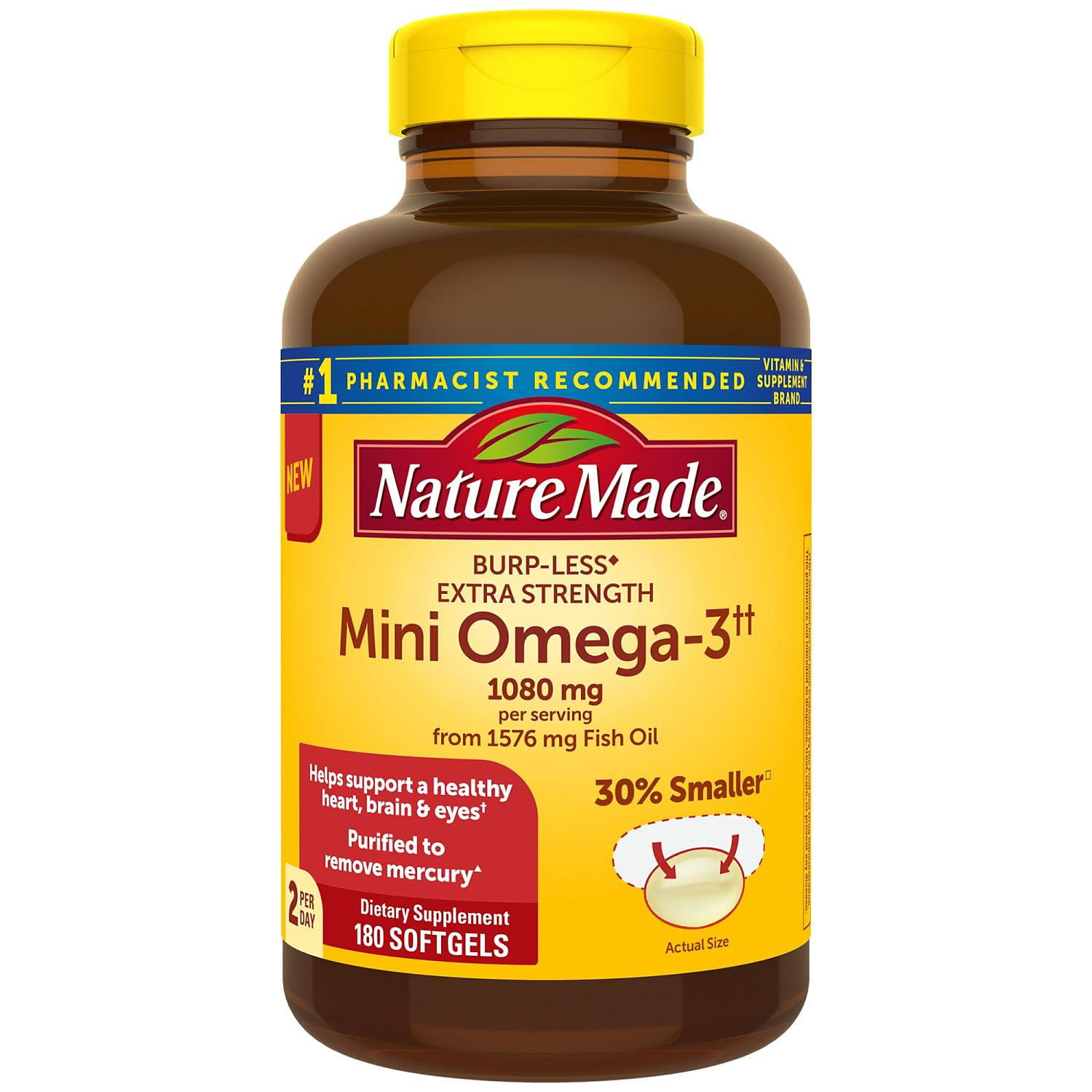 Nature Made BurpLess Extra Strength 1080mg Mini Omega 3 Fish Oil (180