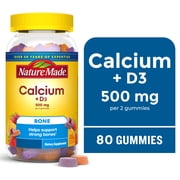 Nature Made Calcium 500 mg per Serving Gummies, Dietary Supplement for Bone Support, 80 Count