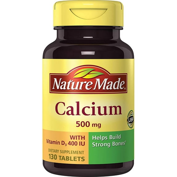 Nature Made Calcium 500 mg Tablets with Vitamin D, 130 Count for Bone Health (Packaging May Vary)