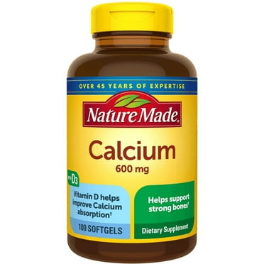 Nature Made Calcium 600 mg with Vitamin D3 Softgels, Dietary Supplement, 100 Count
