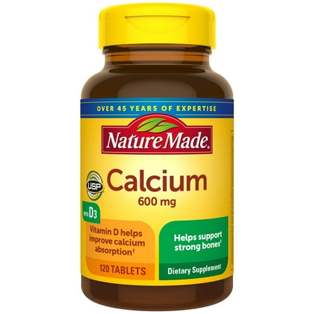 Nature Made Calcium 600 mg with Vitamin D3 Tablets, Dietary Supplement, 120 Count