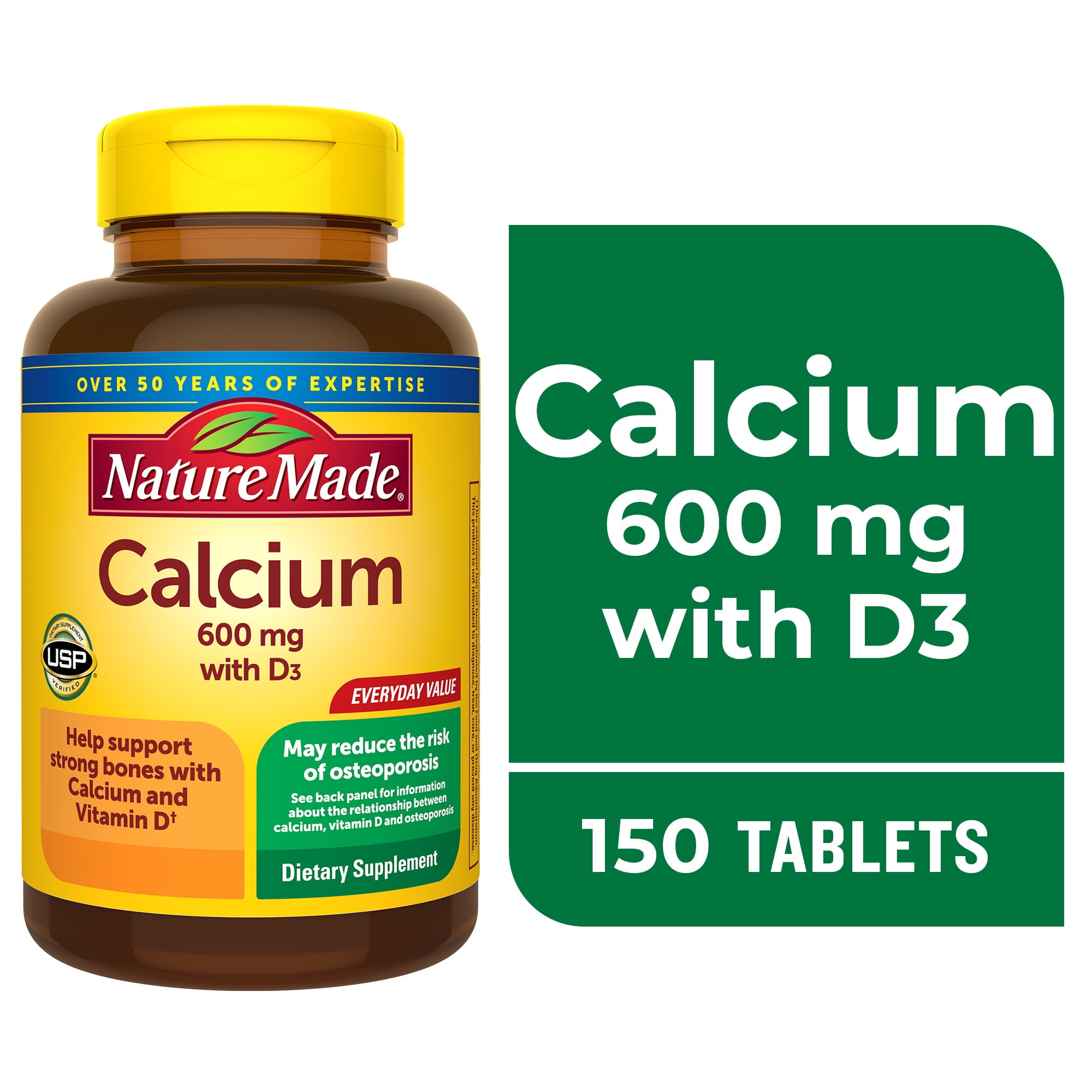 Nature Made Calcium 600 Mg With Vitamin D3 Tablets Dietary Supplement 150 Count