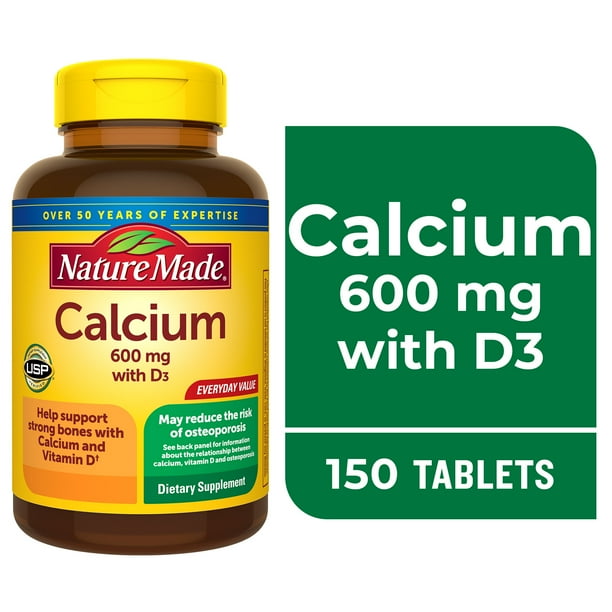 Nature Made Calcium 600 mg with Vitamin D3 Tablets, Dietary Supplement ...