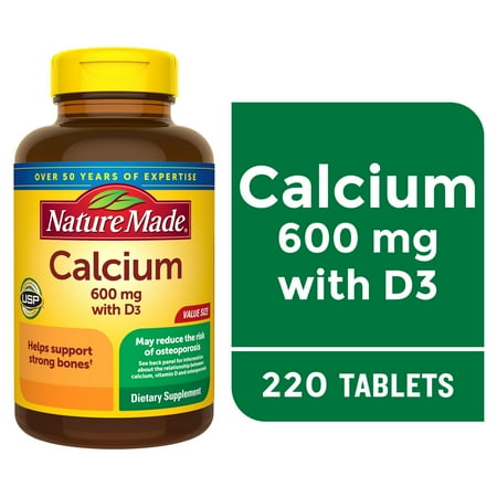 Nature Made Calcium 600 mg with Vitamin D3 Tablets, Dietary Supplement, 220 Count