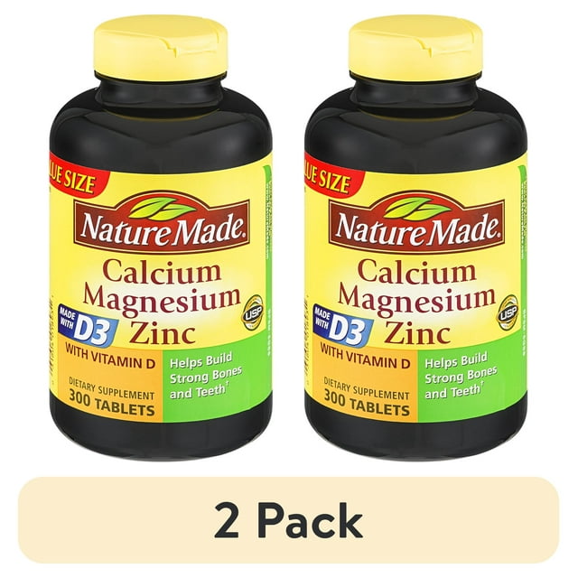 (2 pack) Nature Made Calcium, Magnesium & Zinc + Vitamin D Tablets, 300 ...