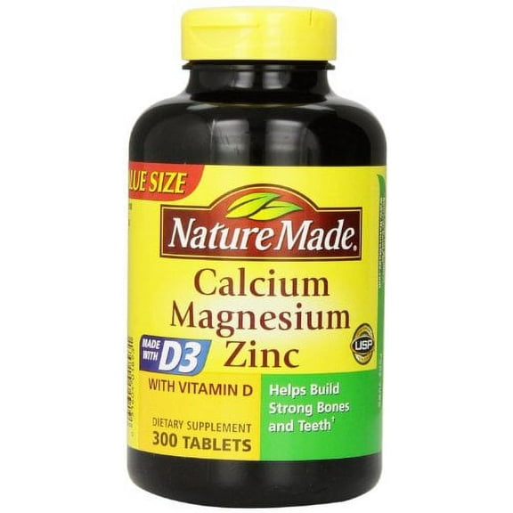 Nature Made Calcium Magnesium Zinc Tablets with Vitamin D, 300 Count (Pack of 2)