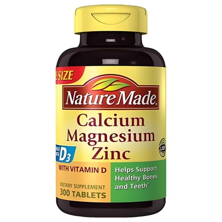 Nature Made Calcium Magnesium Zinc Tablets with Vitamin D, 300 Count (Pack of 2)