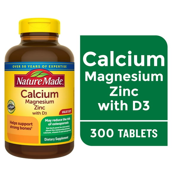 Nature Made Calcium Magnesium Zinc with Vitamin D3 Tablets, Dietary Supplement, 300 Count