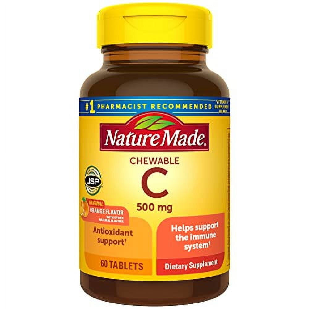 Nature Made Chewable Vitamin C 500 mg, Dietary Supplement for Immune Support, 60 Tablets, 60 Day Supply