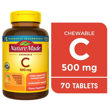 Nature Made Chewable Vitamin C 500 mg Tablets, Dietary Supplement, 70 Count