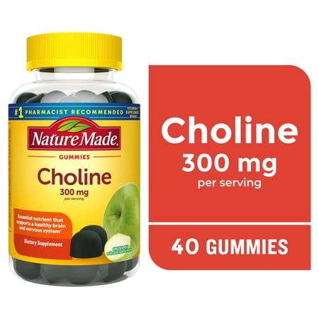 Nature Made Choline Vegan Gummies, Choline Supplements for Liver & Brain Health, 40 Count