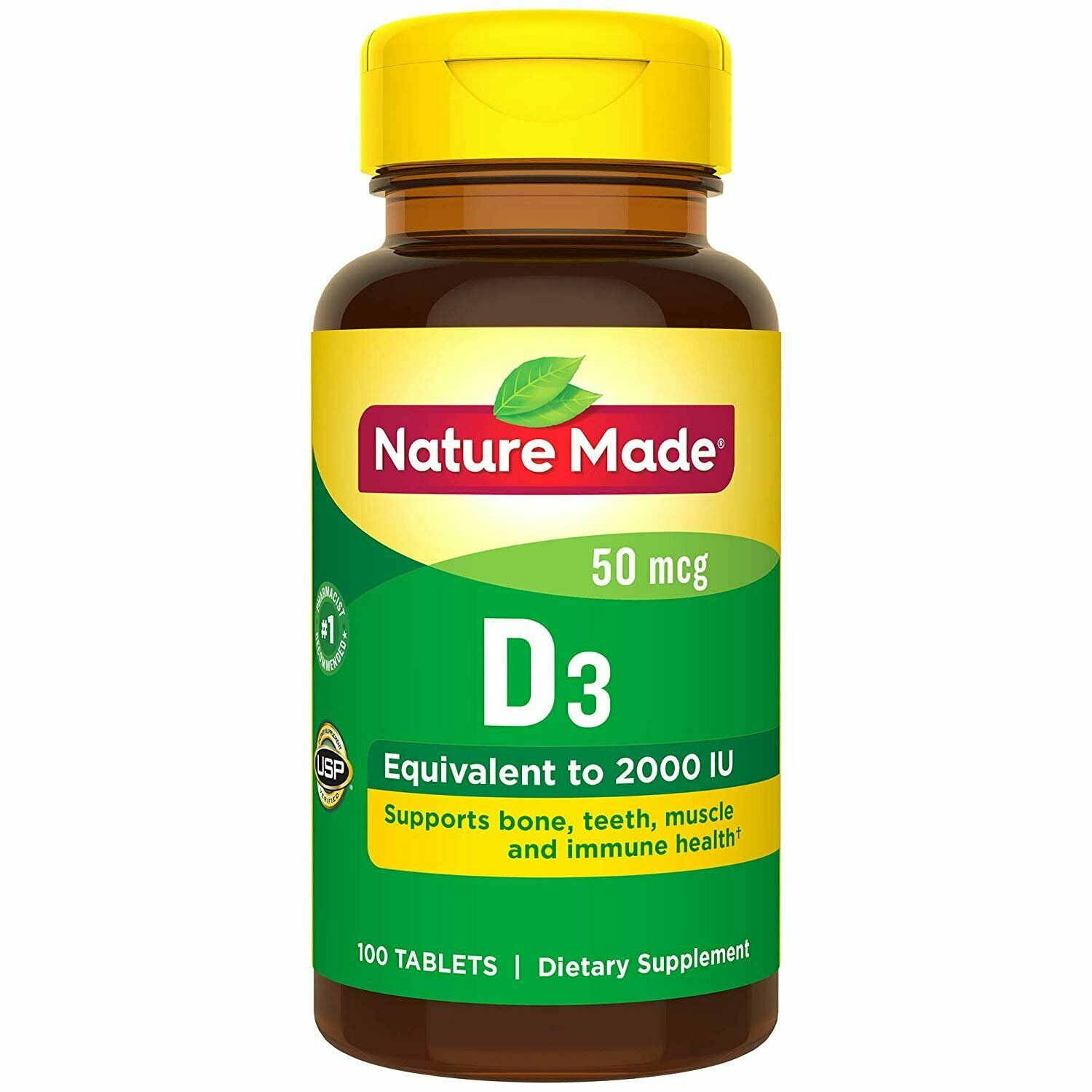 Nature Made D3 2000IU Vitamin D, Gluten Free Supplement, 100 Tab ea, 3-Pack