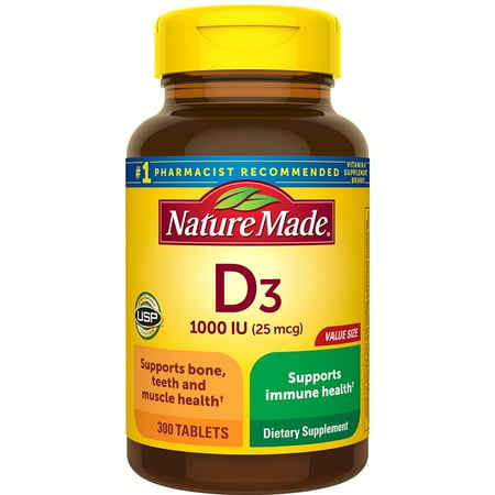 Nature Made Vitamin D3 1000 IU (25 mcg) Tablets, 300 Count Value Size